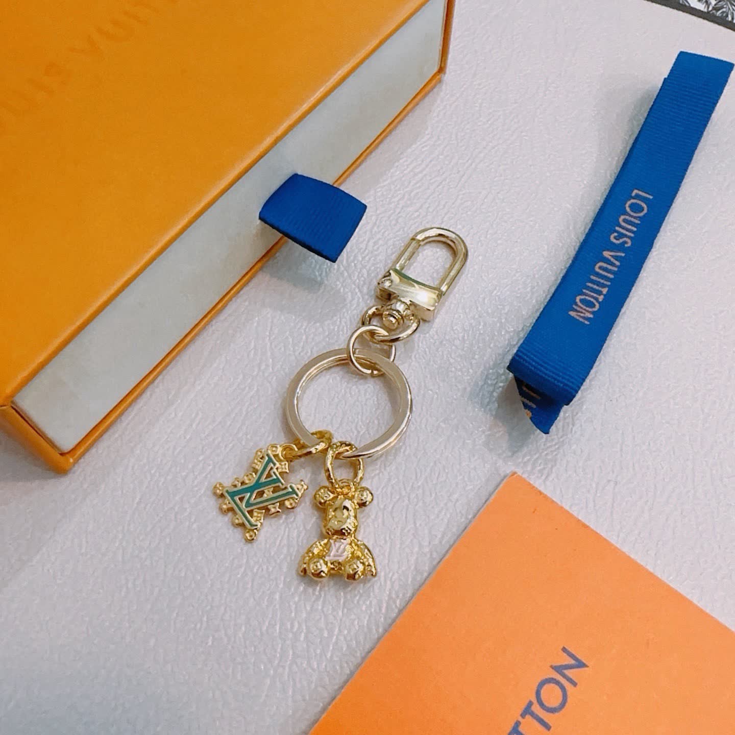 Louis Vuitton Keychain with Monogram and Bear Charm Louis Vuitton Keychain with Monogram and Bear Charm